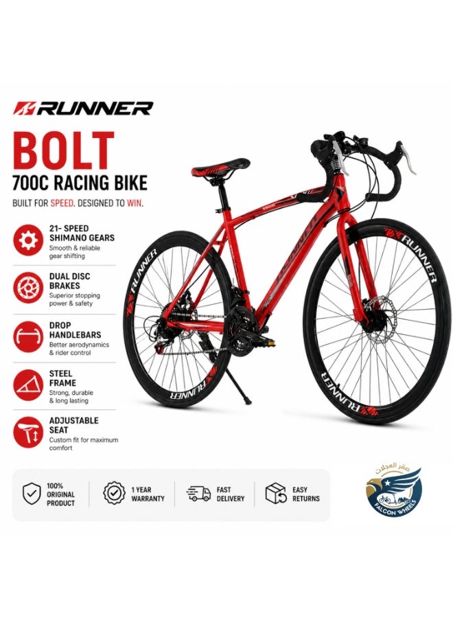 Runner Bolt 700C Racing Bike – 21 Speed Shimano Gears, Dual Disc Brakes, Steel Frame, Drop Handlebars - Image 2
