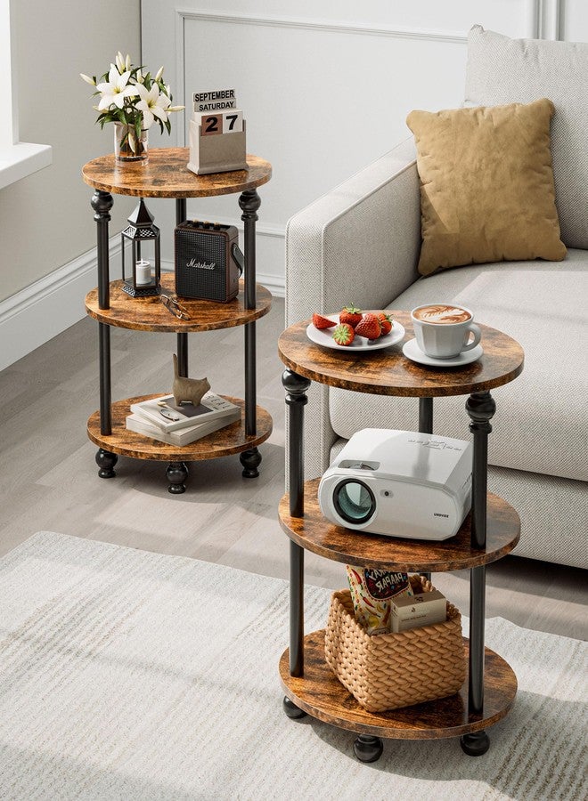 RISWER Small Round Side Table - 3 Tier Accent End Table for Narrow Spaces, Sturdy Metal Frame with Wood Finish and 44 Lbs Capacity per Shelf, Nightstand or Bedside Use for Living Room, Rustic Brown - Image 4