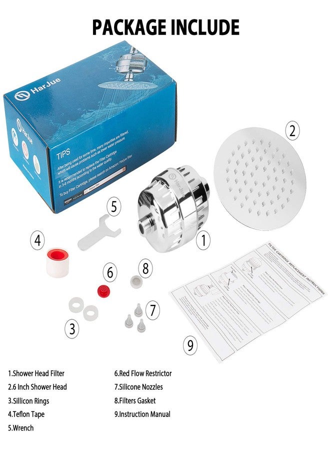 HarJue Filtered Shower Head, High Pressure filter shower combo for Hard Water, Remove Chlorine Fluoride and Harmful Substances, Chrome (Without Handheld) - Image 5