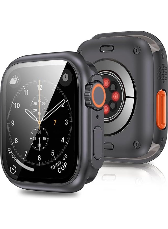Screen Protector Case for Apple Watch 44mm – [Looks Like Ultra Design] Built-in Tempered Glass Unique Protective Cover Compatible with iWatch Series 6/5/4/SE/SE2 (Titanium) - Image 1