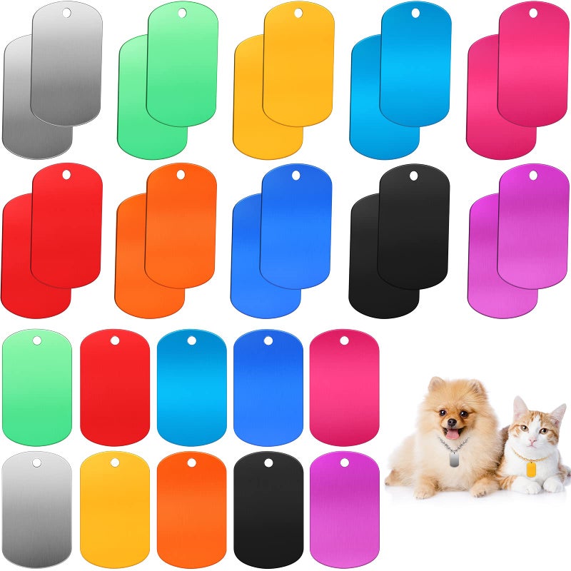 Ferraycle 200 Pieces Aluminum Dog Tags Blank Discs for DIY Decorative Craft Pet Tags Metal Stamping Multicolor 50 x 29 x 1 Mm 3 mm Hole