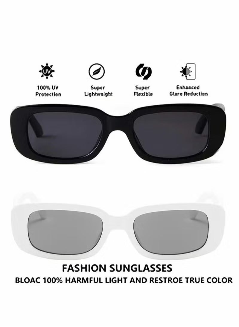 DTBG 2Pcs Vintage Small Square Sunglasses for Women and Men, Retro Rectangle Sun Glasses with UV400 Protection, Narrow Square Frame Fashion Driving Glasses in 90s Style, Available in Black and White - Image 5