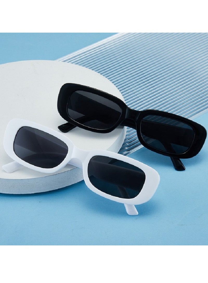 DTBG 2Pcs Vintage Small Square Sunglasses for Women and Men, Retro Rectangle Sun Glasses with UV400 Protection, Narrow Square Frame Fashion Driving Glasses in 90s Style, Available in Black and White - Image 3
