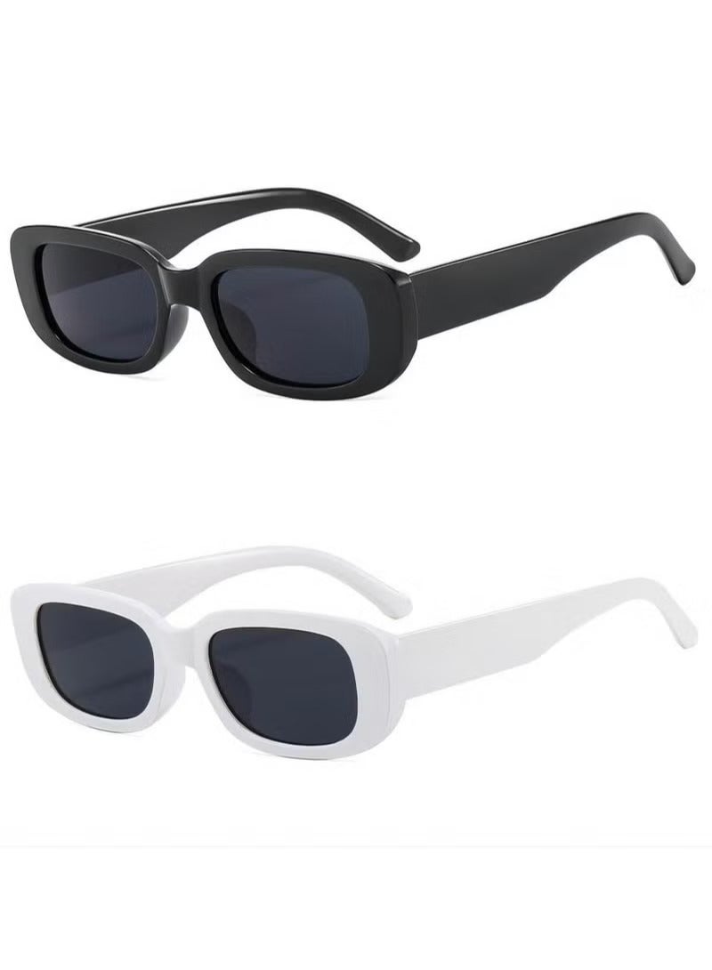 DTBG 2Pcs Vintage Small Square Sunglasses for Women and Men, Retro Rectangle Sun Glasses with UV400 Protection, Narrow Square Frame Fashion Driving Glasses in 90s Style, Available in Black and White - Image 1