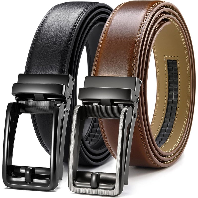 Chaoren Click Belts for Men 2 PCS Ratchet Leather Belt 1.375 Inch Dress and Casual Use Micro Adjustable Fit Home Office Travel - Image 1
