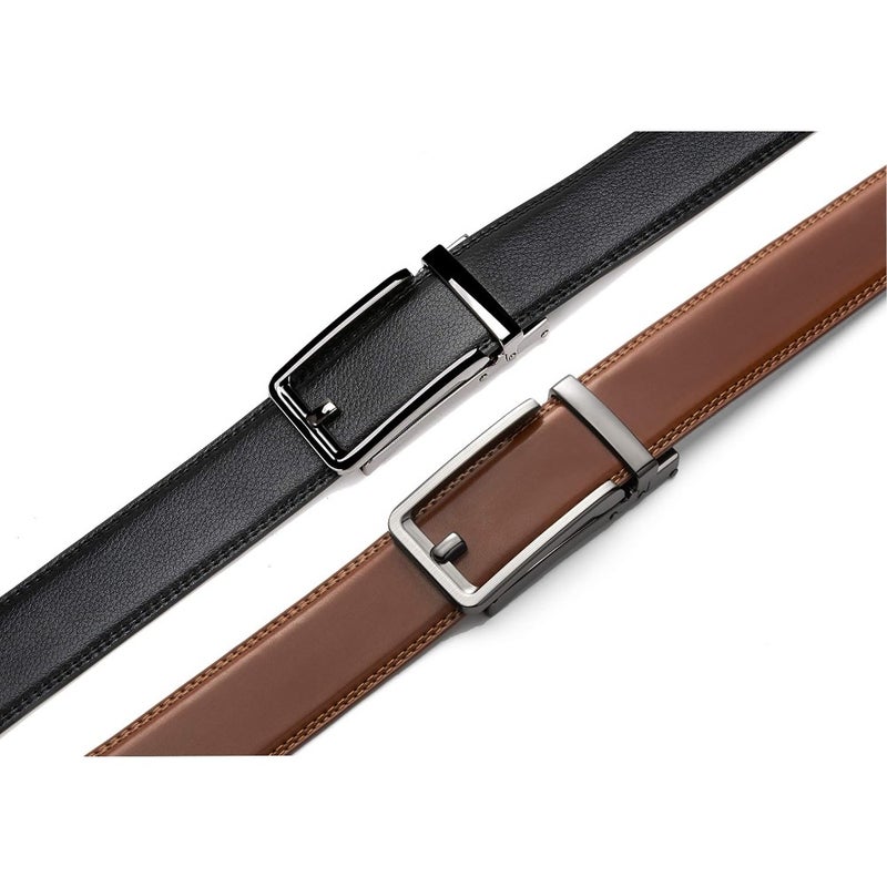 Chaoren Click Belts for Men 2 PCS Ratchet Leather Belt 1.375 Inch Dress and Casual Use Micro Adjustable Fit Home Office Travel - Image 5