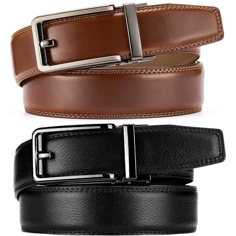 Chaoren Click Belts for Men 2 PCS Ratchet Leather Belt 1.375 Inch Dress and Casual Use Micro Adjustable Fit Home Office Travel - Image 4