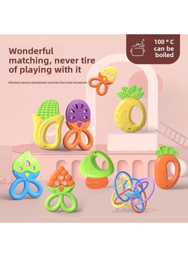 Baby Rattle Teeth Gel Toy Set Newborn Hand Rattle Gift Box 0-1 Year Old Molar Bite Boiled Bell-Specifications:Two-headed Bell (Morandi Color) Independent Bag - Image 3