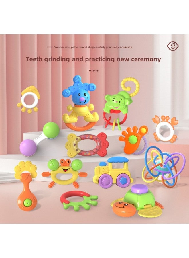 Baby Rattle Teeth Gel Toy Set Newborn Hand Rattle Gift Box 0-1 Year Old Molar Bite Boiled Bell-Specifications:Two-headed Bell (Morandi Color) Independent Bag - Image 2