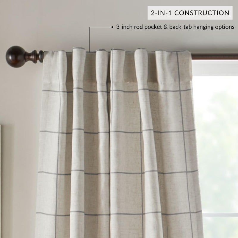 Elrene Home Fashions Brighton Windowpane Plaid Blackout Window Curtain, Living Room and Bedroom Drape with Rod Pocket Tabs, 52" x 95", Grey, 1 Panel - Image 3