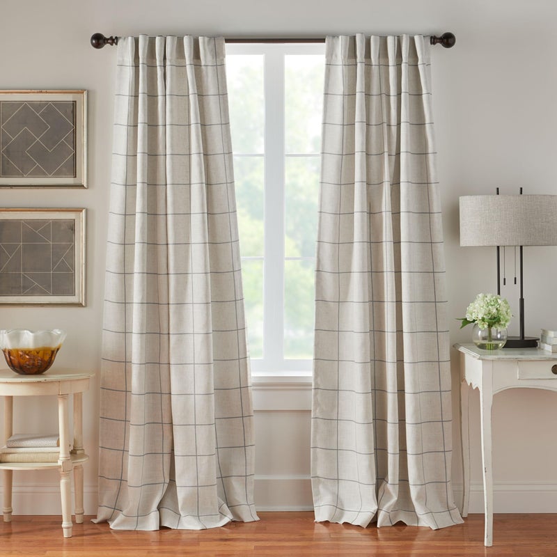Elrene Home Fashions Brighton Windowpane Plaid Blackout Window Curtain, Living Room and Bedroom Drape with Rod Pocket Tabs, 52" x 95", Grey, 1 Panel - Image 1
