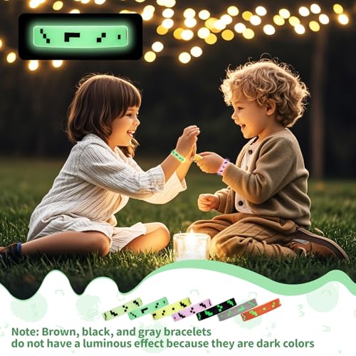 RUISUER Pixel Party Favors 28Pcs Pixel Silicone Bracelets Glow in The Dark Pixel Wristband for Pixel Theme Kids Birthday Party Decorations Supplies - Image 5