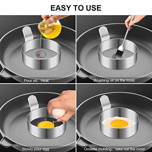COLIBROX Egg Ring, Stainless Steel Omelet Mold Non Stick Pancake Ring Mold for Frying Egg, Egg Circles for Griddle (2 Sizes, 4 Pack) - Image 5