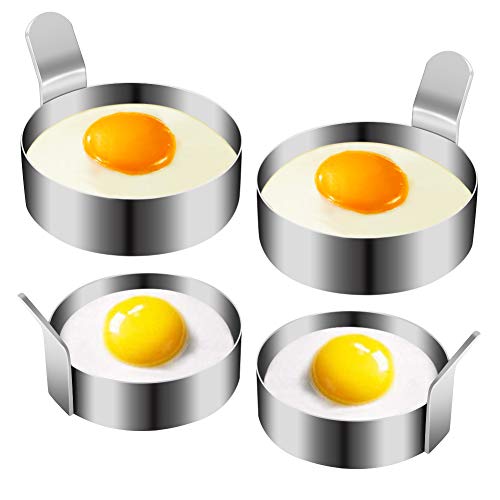 COLIBROX Egg Ring, Stainless Steel Omelet Mold Non Stick Pancake Ring Mold for Frying Egg, Egg Circles for Griddle (2 Sizes, 4 Pack) - Image 1