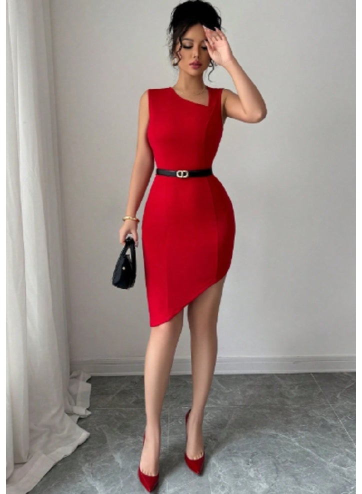 Shein SHEIN WOMEN DRESS New Asymmetrical Neckline And Hemline Design Sleeveless Bodycon - Image 3