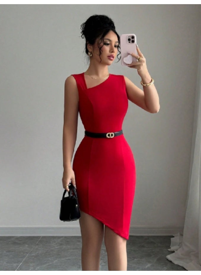 Shein SHEIN WOMEN DRESS New Asymmetrical Neckline And Hemline Design Sleeveless Bodycon - Image 5