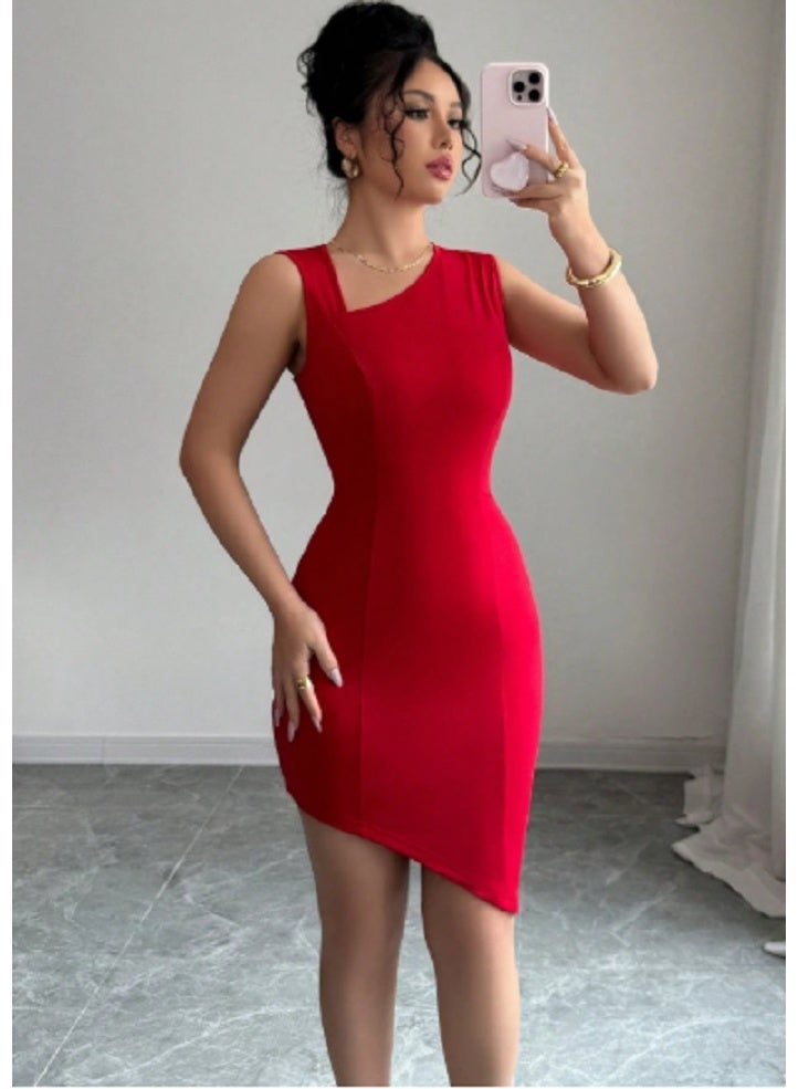 Shein SHEIN WOMEN DRESS New Asymmetrical Neckline And Hemline Design Sleeveless Bodycon - Image 1