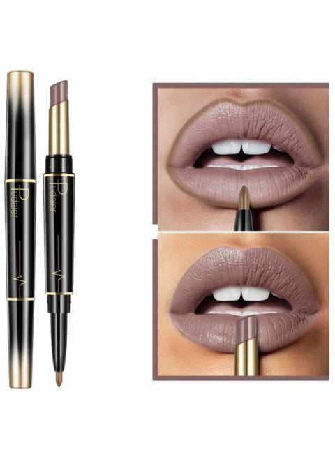 Double Head Matte Lipstick + Lip Liner Pen Set 2 In 1 One Step Lips Makeup Waterproof Long Lasting Lipstick Durable Nude Velvet Lipstick Pen,One Size 01#