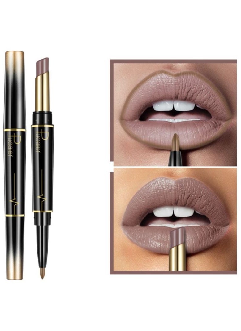 Double Head Matte Lipstick + Lip Liner Pen Set 2 In 1 One Step Lips Makeup Waterproof Long Lasting Lipstick Durable Nude Velvet Lipstick Pen,One Size 01#