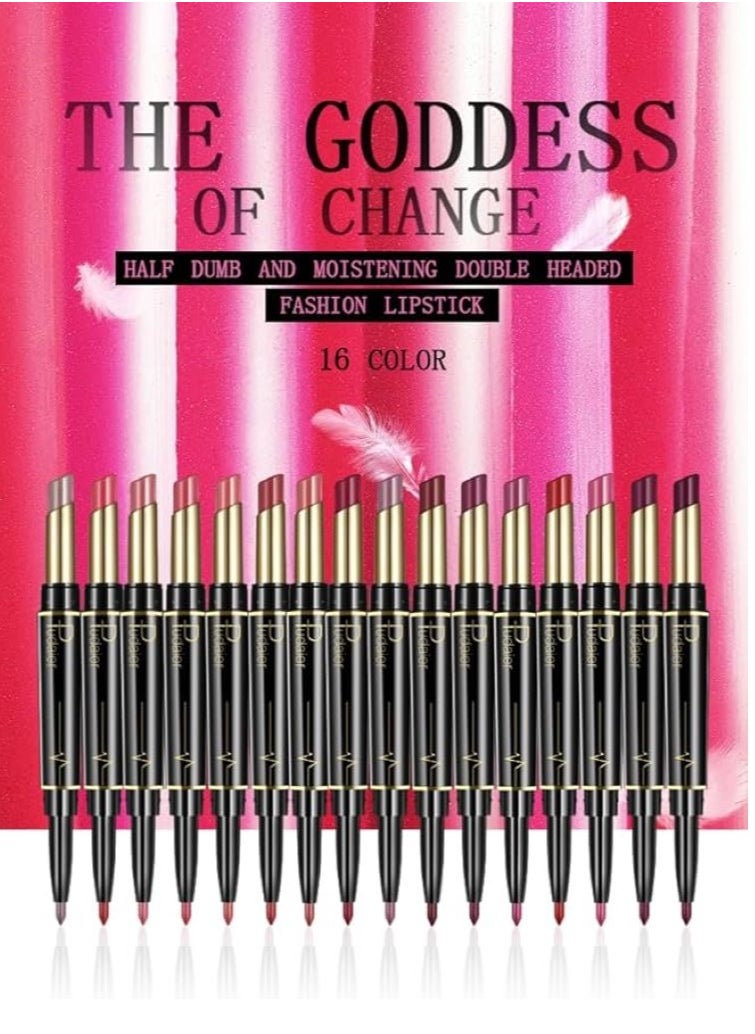 Double Head Matte Lipstick + Lip Liner Pen Set 2 In 1 One Step Lips Makeup Waterproof Long Lasting Lipstick Durable Nude Velvet Lipstick Pen,One Size 01#