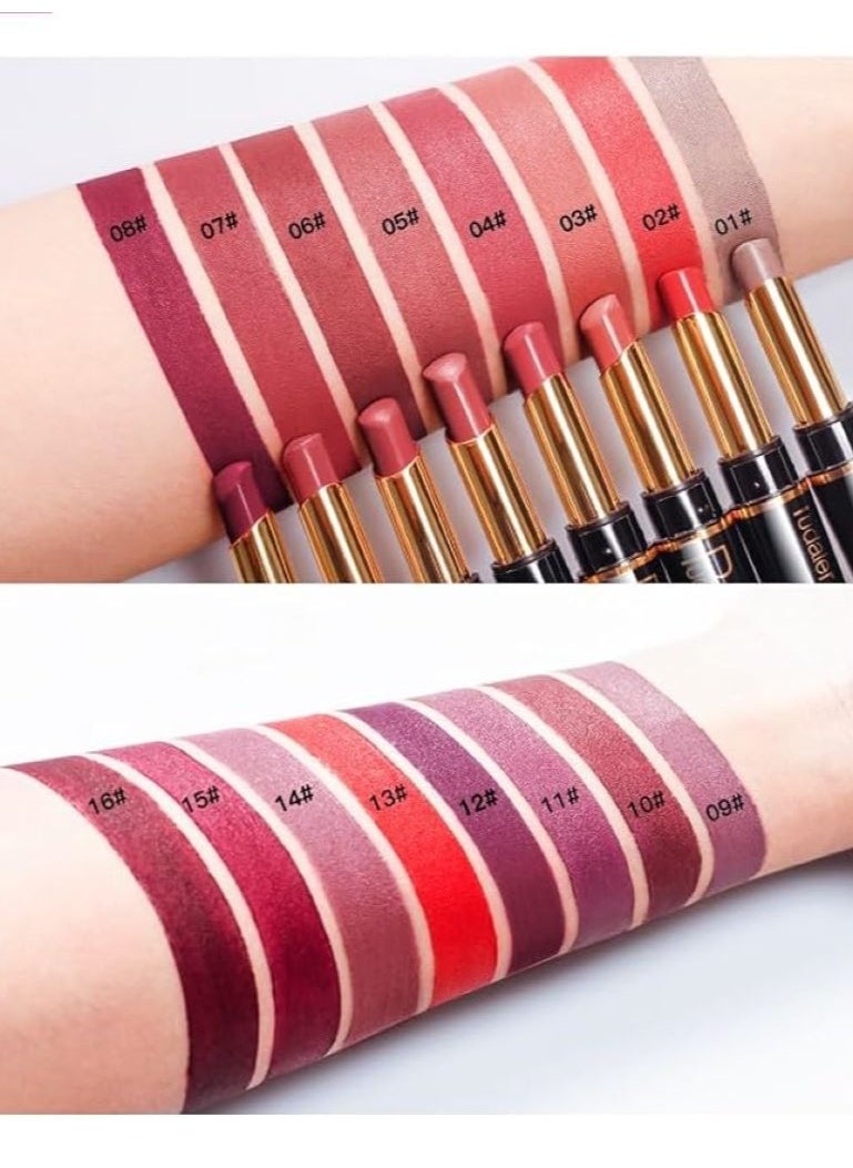 Double Head Matte Lipstick + Lip Liner Pen Set 2 In 1 One Step Lips Makeup Waterproof Long Lasting Lipstick Durable Nude Velvet Lipstick Pen,One Size 01#