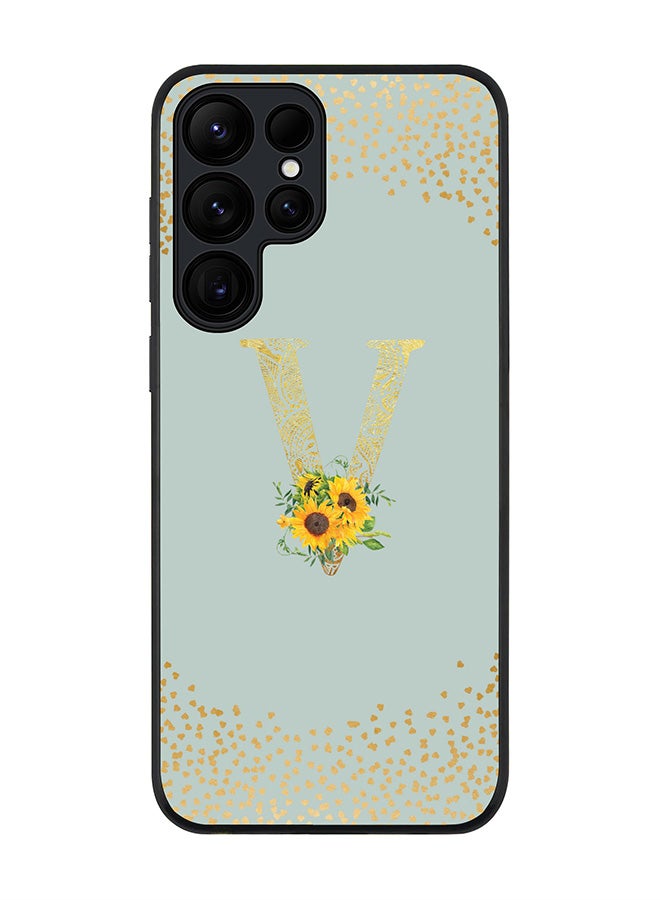 Stylizedd For Samsung Galaxy S25 Ultra 5G Case,Slim fit Camera Protection, Shockproof Thin Phone cover  - Custom Floral Monogram - V  (Light Grey ) - Image 1