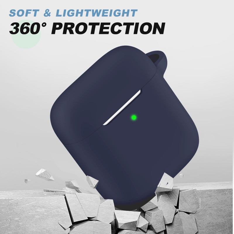 Woyinger for AirPods 1/2 Case Cover,Come with Cleaner Kit,Soft Skin Silicone Case Cover with Keychain,Full Protective Case for Men and Women,Compatible with AirPods 2nd Generation Case,Midnight Blue - Image 3