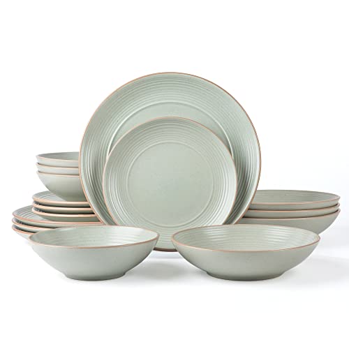 ARORA RINGAR Round Stoneware 16pc Double Bowl Dinnerware Set for 4, Dinner Plates, Side Plates, Cereal Bowls, Pasta Bowls - Speckle Matte White (405878) - Image 2