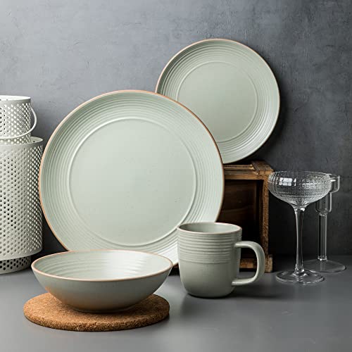 ARORA RINGAR Round Stoneware 16pc Double Bowl Dinnerware Set for 4, Dinner Plates, Side Plates, Cereal Bowls, Pasta Bowls - Speckle Matte White (405878) - Image 4