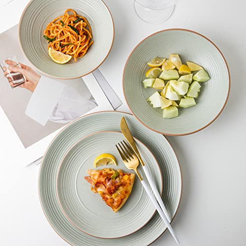 ARORA RINGAR Round Stoneware 16pc Double Bowl Dinnerware Set for 4, Dinner Plates, Side Plates, Cereal Bowls, Pasta Bowls - Speckle Matte White (405878) - Image 5