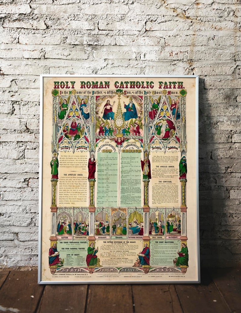 ArtCantHurtU Holy Roman Catholic Faith Gifts Women Men - 1870 Spiritual Religious Wall Art Decor Home Classroom Decorations - 16x20 - Artwork Spirit Poster Bible Verses, Prayer Ten Commandments - Image 2