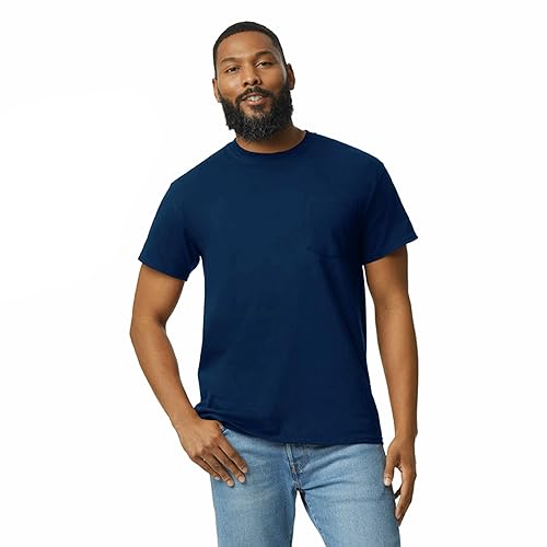 Gildan Adult Ultra Cotton T-Shirt with Pocket, Style G2300, 2-Pack, Navy, Small - Image 2