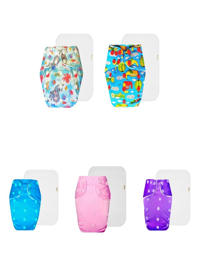 Dumbledo Premium Cloth Diaper with Cotton Insert (Pack of 5) | Soft & Gentle | Reusable & Washable | Adjustable Snaps | Trusted by Moms | 3 Months - 3 Years | Unisex Baby - Image 1