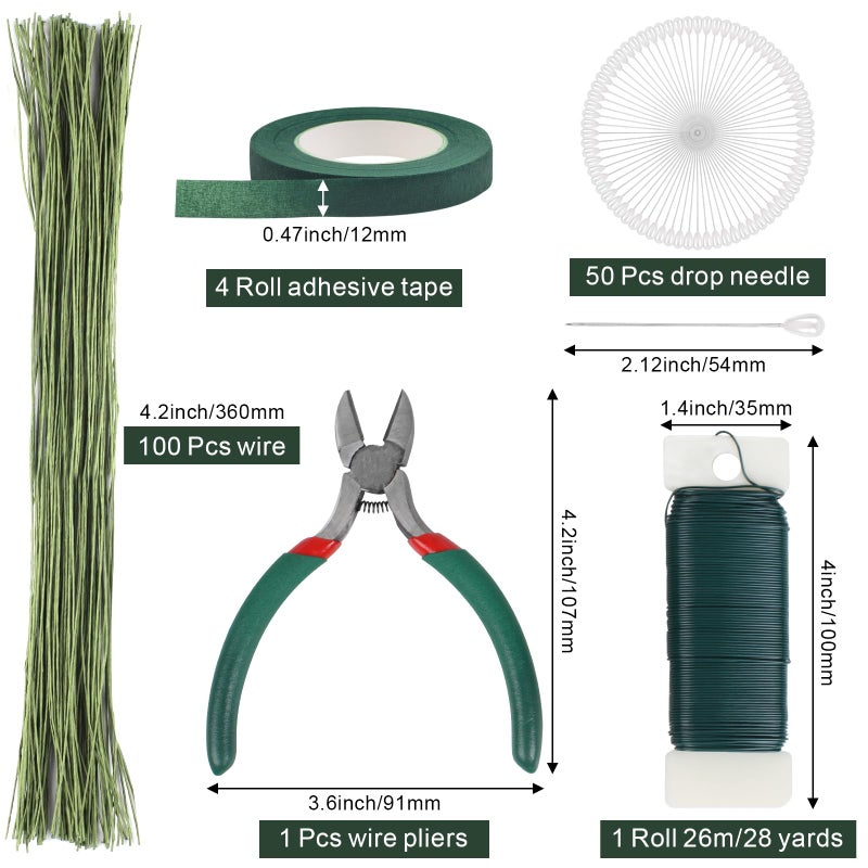 DSUWAZU Floral Tape and Wire Arrangement Tools Kit, Green Tape, Boutonniere Pin for Bouquet Stem Wrap, Florist and Wreath Making Supplies - Image 2