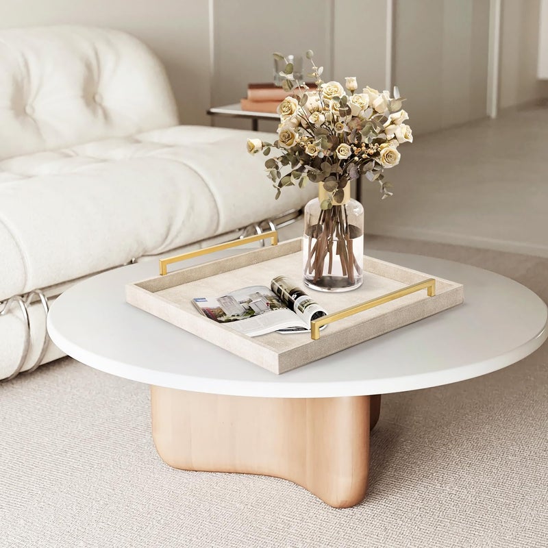 XIGEXIGE Large Ottoman Tray for Coffee Table,Square Shagreen Leather Decorative Tray with Gold Handles for Living Room Decor - Image 5