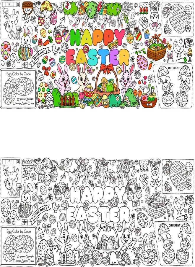 HEYINSHEN Happy Easter Coloring Tablecloth for Kids Easter Giant Coloring Poster 30x72 Inches Easter Coloring Tablecloth for DIY Painting Activities Drawing Paper Crafts for Bunny Spring Party Decor - Image 2