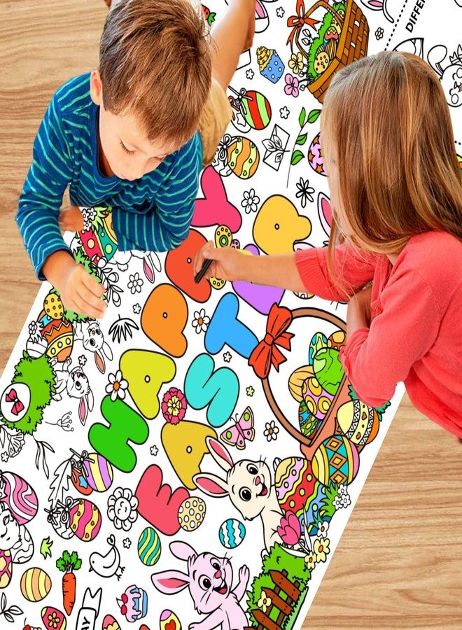 HEYINSHEN Happy Easter Coloring Tablecloth for Kids Easter Giant Coloring Poster 30x72 Inches Easter Coloring Tablecloth for DIY Painting Activities Drawing Paper Crafts for Bunny Spring Party Decor - Image 1