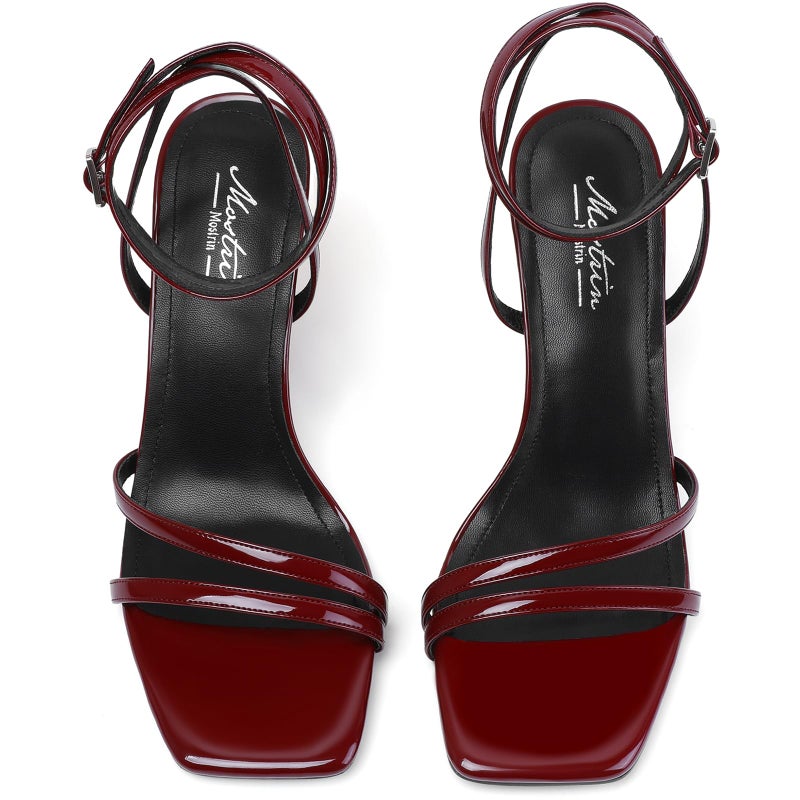 Mostrin Dark Red Womens Strappy Lace Up Ankle Strap Heels - Burgundy Open Toe Square Heels - Stiletto High Heeled Sandals for Wedding, Prom, Party & Daily Wear - Size 8 - Image 5