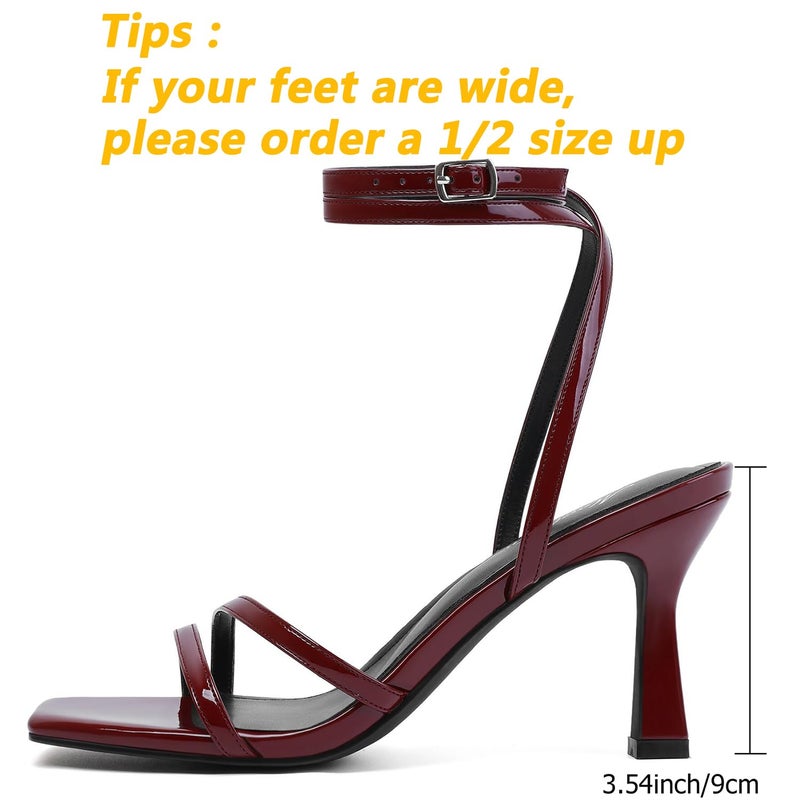 Mostrin Dark Red Womens Strappy Lace Up Ankle Strap Heels - Burgundy Open Toe Square Heels - Stiletto High Heeled Sandals for Wedding, Prom, Party & Daily Wear - Size 8 - Image 4