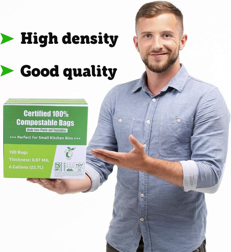 Primode Compostable Bags 6 Gallon Food Scraps Yard Waste Bags, 50 Count, Extra Thick 0.87 Mil. ASTMD6400 Compost Bags Small Kitchen Trash Bags, Certified By BPI And TÜV AUSTRIA - Image 2