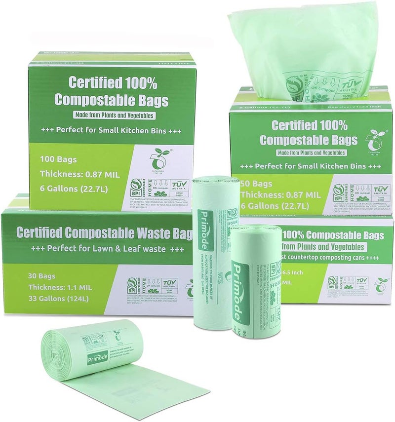 Primode Compostable Bags 6 Gallon Food Scraps Yard Waste Bags, 50 Count, Extra Thick 0.87 Mil. ASTMD6400 Compost Bags Small Kitchen Trash Bags, Certified By BPI And TÜV AUSTRIA - Image 5