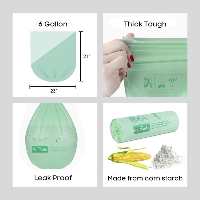 Primode Compostable Bags 6 Gallon Food Scraps Yard Waste Bags, 50 Count, Extra Thick 0.87 Mil. ASTMD6400 Compost Bags Small Kitchen Trash Bags, Certified By BPI And TÜV AUSTRIA - Image 3