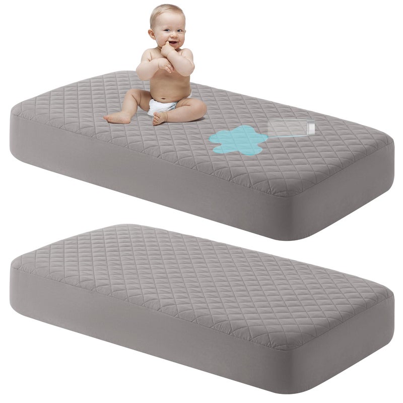 NTBAY 2 Pack Waterproof Crib Mattress Protector, Quilted 28"x52" Toddler Fitted Sheet - Machine Washable - Soft and Breathable Mattress Pad Cover for Crib, Nursery, Daycare, Cot, Smoke Grey - Image 1