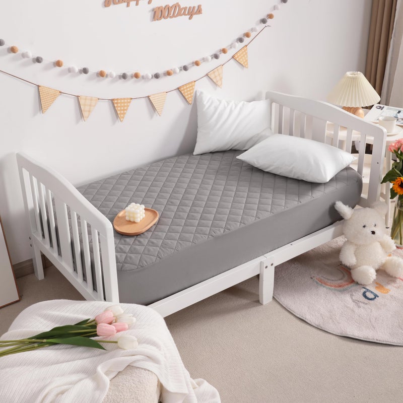 NTBAY 2 Pack Waterproof Crib Mattress Protector, Quilted 28"x52" Toddler Fitted Sheet - Machine Washable - Soft and Breathable Mattress Pad Cover for Crib, Nursery, Daycare, Cot, Smoke Grey - Image 3