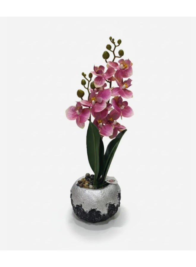 AKDC Next Rose Artificial Dark Pink Orchid Flower - Rich Hues in Silver Toned Pot, Low-Maintenance Exotic Beauty, 35 cm,"- Polystyrene foam with deep pink tones for rich, exotic vibes. - Image 2
