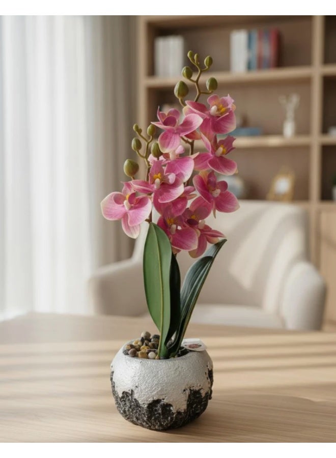 AKDC Next Rose Artificial Dark Pink Orchid Flower - Rich Hues in Silver Toned Pot, Low-Maintenance Exotic Beauty, 35 cm,"- Polystyrene foam with deep pink tones for rich, exotic vibes. - Image 1