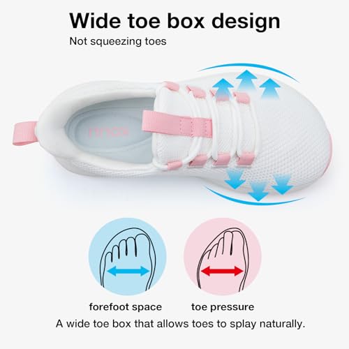 KOLILI Wide Toe Box Shoes Women Breathable Cushion Walking Sneakers for Swollen Feet,Nurse,Pregnancy,Bunion White/Pink 9.5 US/42 EU - Image 3