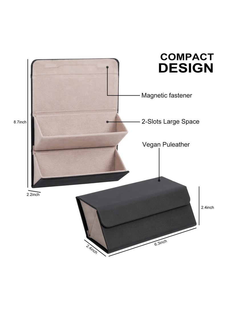 Leather Sunglasses Organizer Case- Men and Women Holder for Multiple Sunglasses Storage During Travel - Hard Shell Hanging Wall Eyeglasses Storage(2 Slots Black) - Image 3