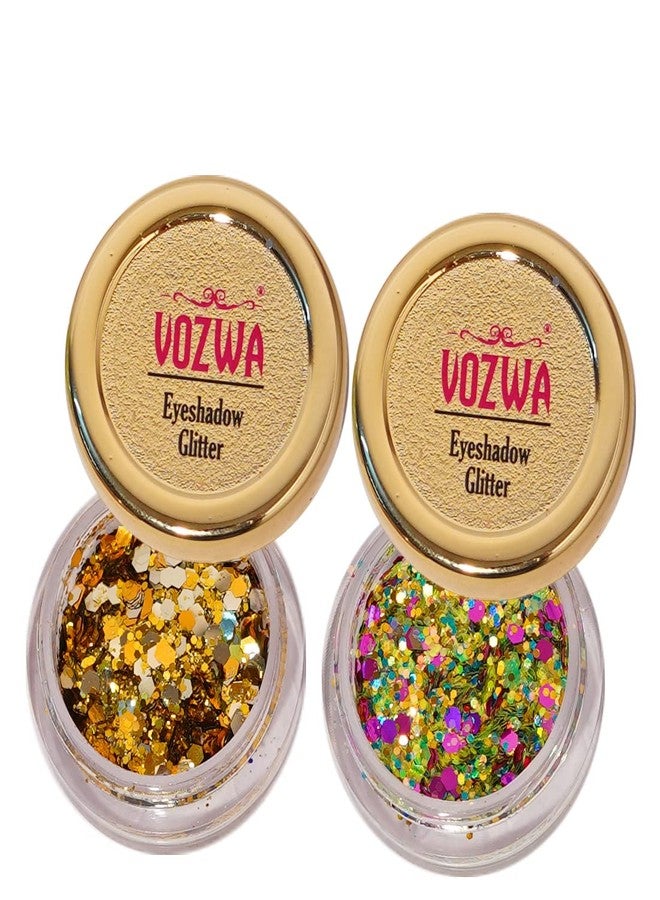 Vozwa Thik & Thin Chunky Eyeshadow Glitter (Golden + Green Mix) for Eye Makeup - Image 5