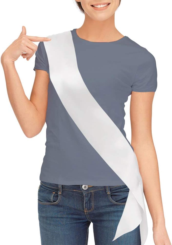 TREORSI Blank Satin Sash, Plain Sash, Party Decorations, Make Your Own Sash (White) - Image 1